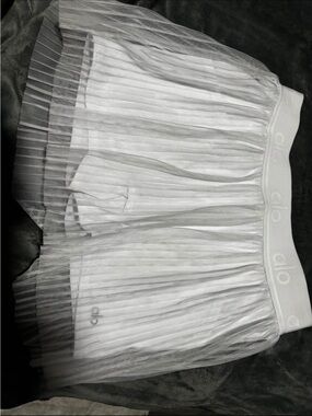 ALO Yoga White Pleated Mini Skirt with Sheer Overlay